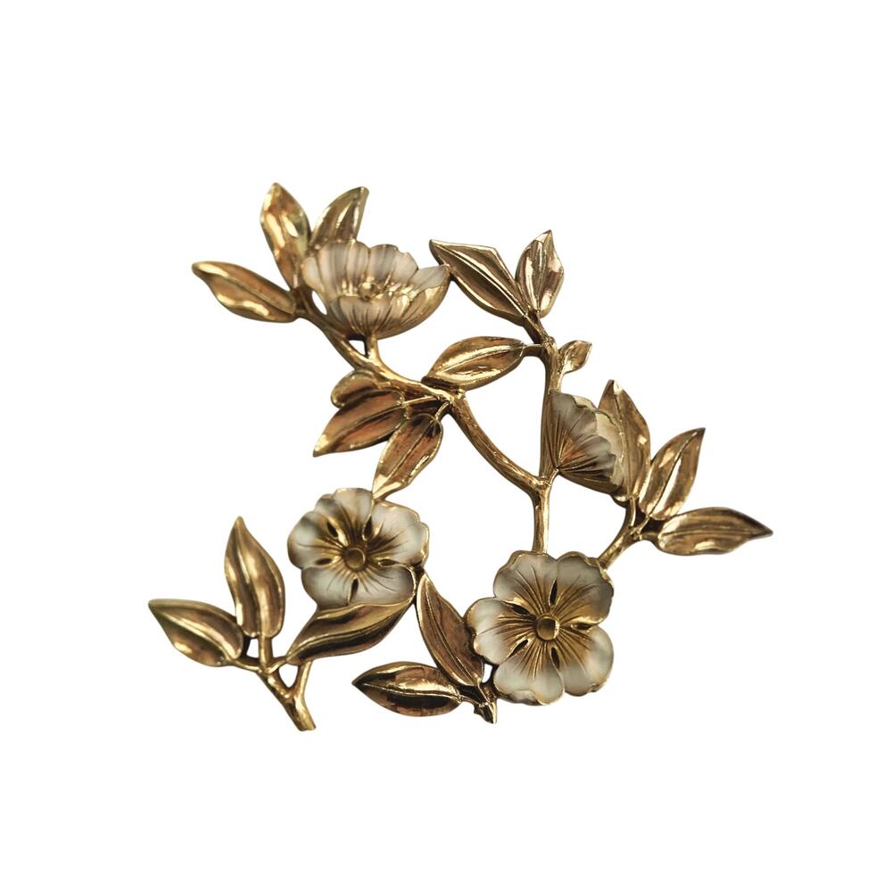 Vintage Syroco Dogwood Floral Hanging Gold White Flowers Wall Decor Boho/ Retro